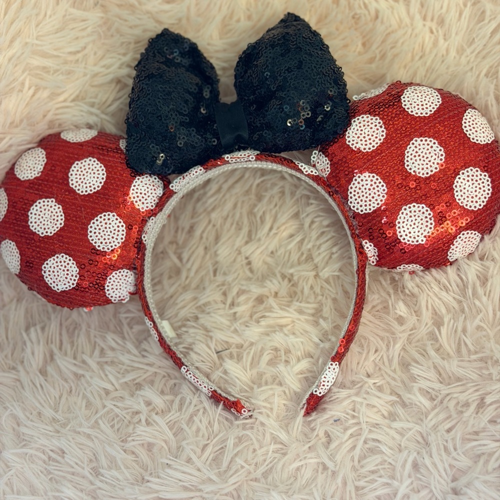 Red Polka Dot Sequin Mouse Ears Headband